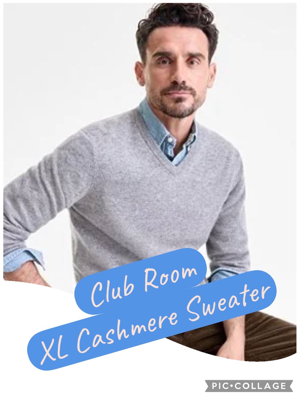 Club Room Men’s Light Gray V-Neck Cashmere Sweater